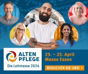 Banner der Altenpflege Messe in Essen mit dem Logo und Datum